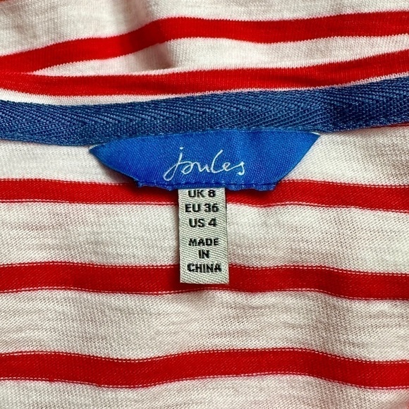 JOULES, RED & WHITE NAUTICAL, V-NECK,SWING TOP. 3/4 SLEEVES & ROUNDED HEM.SIZE 4 - Picture 6 of 6